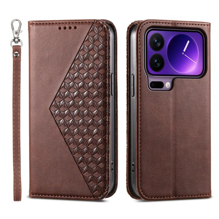 Funda de cuero magnética para teléfono con textura de becerro y cuadrícula cúbica, For Xiaomi 17 Max 5G, For Xiaomi 17T Pro 5G, For Xiaomi 17T 5G, For Xiaomi 17 Pro Max, For Xiaomi 17 Pro, For Xiaomi 17, For Xiaomi 15T Pro 5G, For Xiaomi 15T 5G        ...