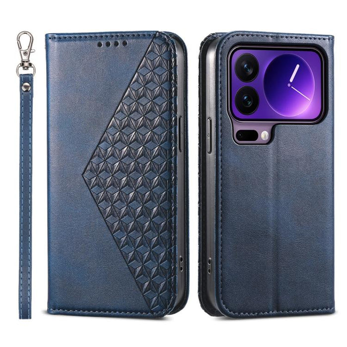 Funda de cuero magnética para teléfono con textura de becerro y cuadrícula cúbica, For Xiaomi 17 Max 5G, For Xiaomi 17T Pro 5G, For Xiaomi 17T 5G, For Xiaomi 17 Pro Max, For Xiaomi 17 Pro, For Xiaomi 17, For Xiaomi 15T Pro 5G, For Xiaomi 15T 5G        ...