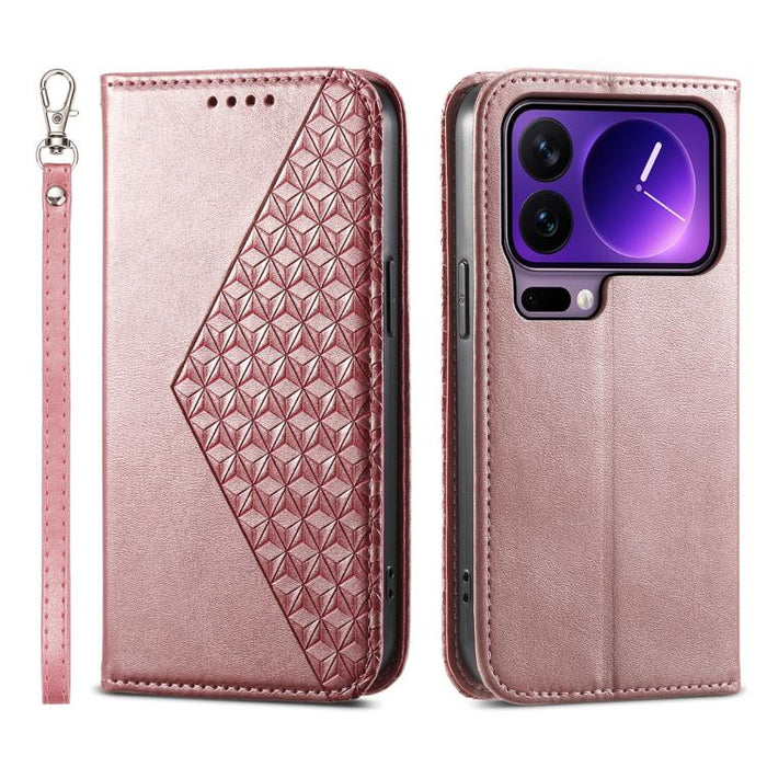Funda de cuero magnética para teléfono con textura de becerro y cuadrícula cúbica, For Xiaomi 17 Max 5G, For Xiaomi 17T Pro 5G, For Xiaomi 17T 5G, For Xiaomi 17 Pro Max, For Xiaomi 17 Pro, For Xiaomi 17, For Xiaomi 15T Pro 5G, For Xiaomi 15T 5G        ...