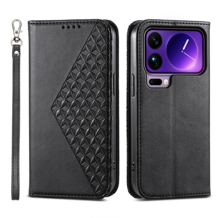 Funda de cuero magnética para teléfono con textura de becerro y cuadrícula cúbica, For Xiaomi 17 Max 5G, For Xiaomi 17T Pro 5G, For Xiaomi 17T 5G, For Xiaomi 17 Pro Max, For Xiaomi 17 Pro, For Xiaomi 17, For Xiaomi 15T Pro 5G, For Xiaomi 15T 5G        ...