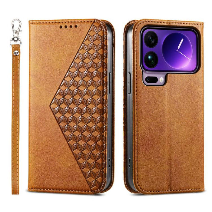 Funda de cuero magnética para teléfono con textura de becerro y cuadrícula cúbica, For Xiaomi 17 Max 5G, For Xiaomi 17T Pro 5G, For Xiaomi 17T 5G, For Xiaomi 17 Pro Max, For Xiaomi 17 Pro, For Xiaomi 17, For Xiaomi 15T Pro 5G, For Xiaomi 15T 5G        ...