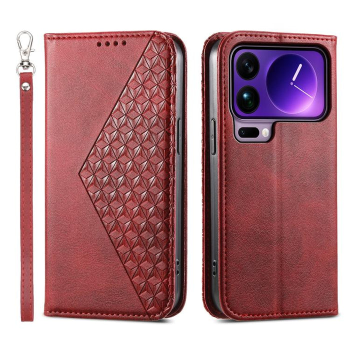 Funda de cuero magnética para teléfono con textura de becerro y cuadrícula cúbica, For Xiaomi 17 Max 5G, For Xiaomi 17T Pro 5G, For Xiaomi 17T 5G, For Xiaomi 17 Pro Max, For Xiaomi 17 Pro, For Xiaomi 17, For Xiaomi 15T Pro 5G, For Xiaomi 15T 5G        ...