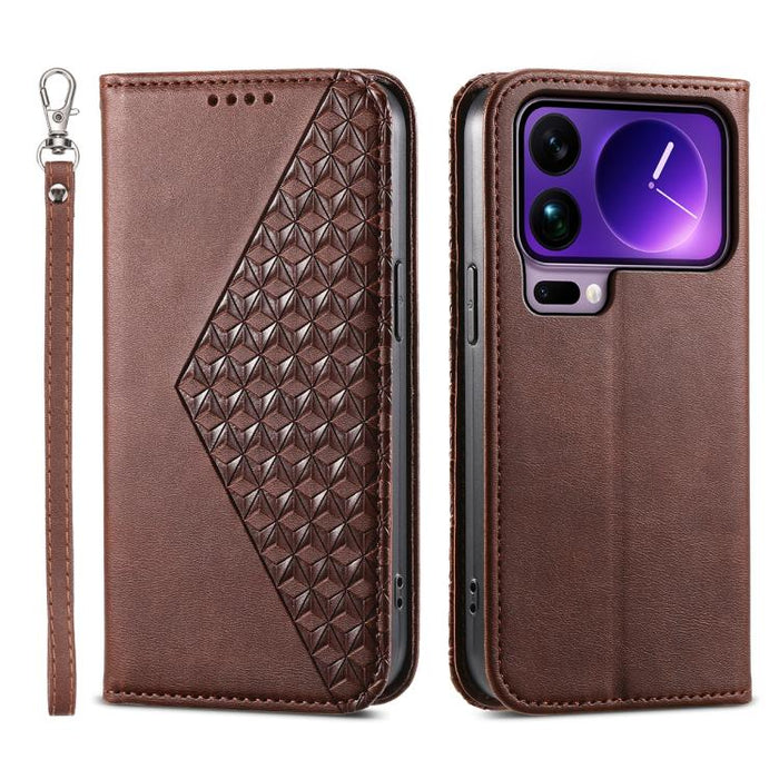 Funda de cuero magnética para teléfono con textura de becerro y cuadrícula cúbica, For Xiaomi 17 Max 5G, For Xiaomi 17T Pro 5G, For Xiaomi 17T 5G, For Xiaomi 17 Pro Max, For Xiaomi 17 Pro, For Xiaomi 17, For Xiaomi 15T Pro 5G, For Xiaomi 15T 5G        ...