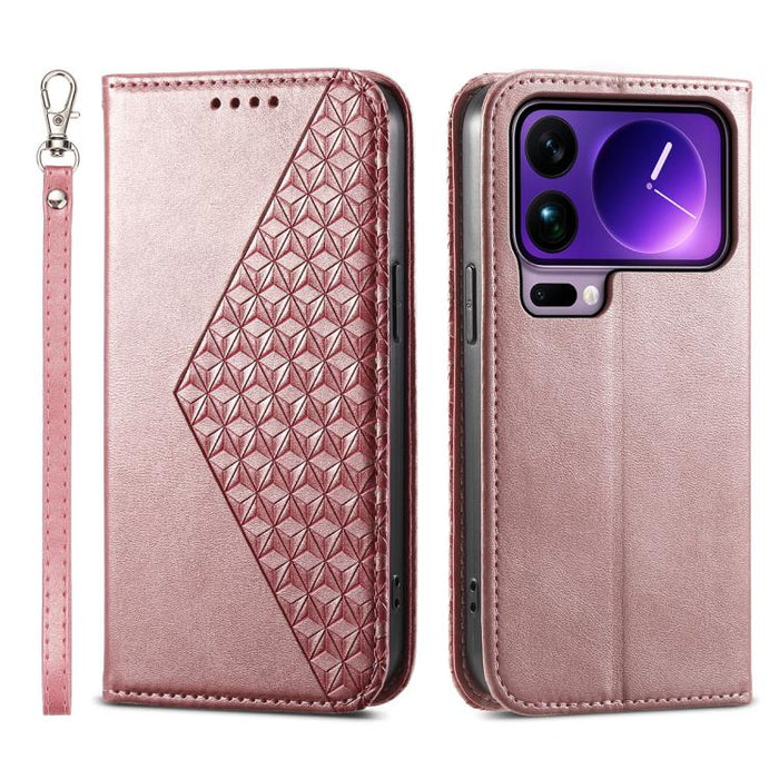 Funda de cuero magnética para teléfono con textura de becerro y cuadrícula cúbica, For Xiaomi 17 Max 5G, For Xiaomi 17T Pro 5G, For Xiaomi 17T 5G, For Xiaomi 17 Pro Max, For Xiaomi 17 Pro, For Xiaomi 17, For Xiaomi 15T Pro 5G, For Xiaomi 15T 5G        ...