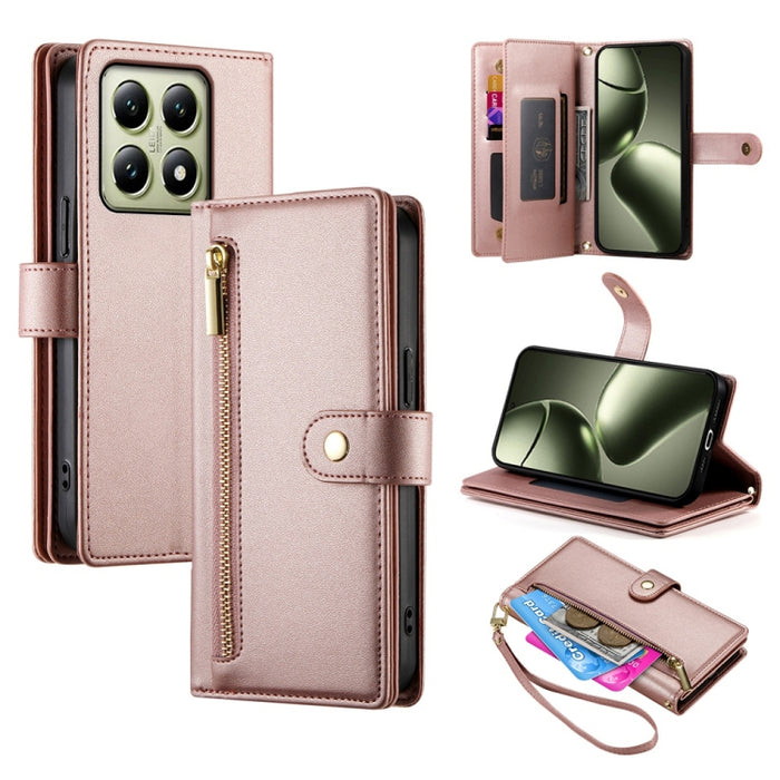 Cartera con cremallera y nueve ranuras para tarjetas, funda de cuero para teléfono, For Xiaomi 17 Max 5G, For Xiaomi 17T Pro 5G, For Xiaomi 17T 5G, For Xiaomi 17 Pro Max, For Xiaomi 17 Pro, For Xiaomi 17, For Xiaomi Poco M7 4G 169mm, For Xiaomi 15T Pro...