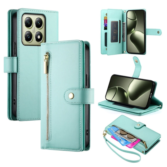 Cartera con cremallera y nueve ranuras para tarjetas, funda de cuero para teléfono, For Xiaomi 17 Max 5G, For Xiaomi 17T Pro 5G, For Xiaomi 17T 5G, For Xiaomi 17 Pro Max, For Xiaomi 17 Pro, For Xiaomi 17, For Xiaomi Poco M7 4G 169mm, For Xiaomi 15T Pro...