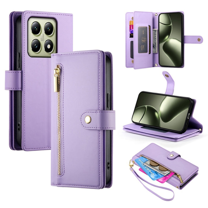 Cartera con cremallera y nueve ranuras para tarjetas, funda de cuero para teléfono, For Xiaomi 17 Max 5G, For Xiaomi 17T Pro 5G, For Xiaomi 17T 5G, For Xiaomi 17 Pro Max, For Xiaomi 17 Pro, For Xiaomi 17, For Xiaomi Poco M7 4G 169mm, For Xiaomi 15T Pro...