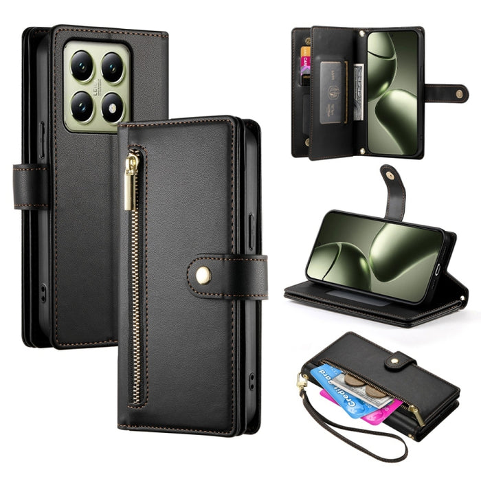 Cartera con cremallera y nueve ranuras para tarjetas, funda de cuero para teléfono, For Xiaomi 17 Max 5G, For Xiaomi 17T Pro 5G, For Xiaomi 17T 5G, For Xiaomi 17 Pro Max, For Xiaomi 17 Pro, For Xiaomi 17, For Xiaomi Poco M7 4G 169mm, For Xiaomi 15T Pro...