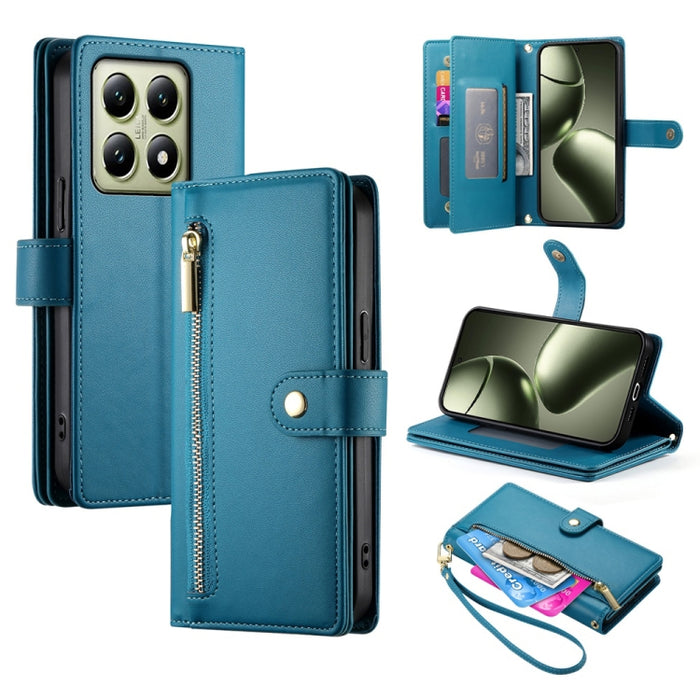 Cartera con cremallera y nueve ranuras para tarjetas, funda de cuero para teléfono, For Xiaomi 17 Max 5G, For Xiaomi 17T Pro 5G, For Xiaomi 17T 5G, For Xiaomi 17 Pro Max, For Xiaomi 17 Pro, For Xiaomi 17, For Xiaomi Poco M7 4G 169mm, For Xiaomi 15T Pro...