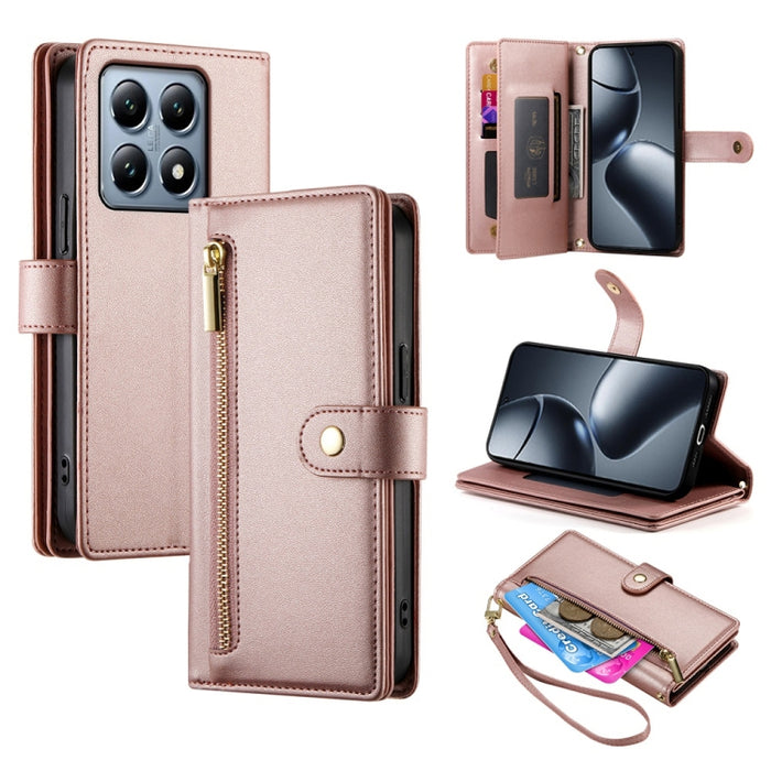 Cartera con cremallera y nueve ranuras para tarjetas, funda de cuero para teléfono, For Xiaomi 17 Max 5G, For Xiaomi 17T Pro 5G, For Xiaomi 17T 5G, For Xiaomi 17 Pro Max, For Xiaomi 17 Pro, For Xiaomi 17, For Xiaomi Poco M7 4G 169mm, For Xiaomi 15T Pro...