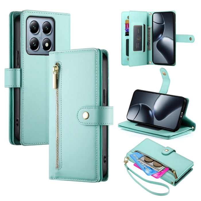Cartera con cremallera y nueve ranuras para tarjetas, funda de cuero para teléfono, For Xiaomi 17 Max 5G, For Xiaomi 17T Pro 5G, For Xiaomi 17T 5G, For Xiaomi 17 Pro Max, For Xiaomi 17 Pro, For Xiaomi 17, For Xiaomi Poco M7 4G 169mm, For Xiaomi 15T Pro...