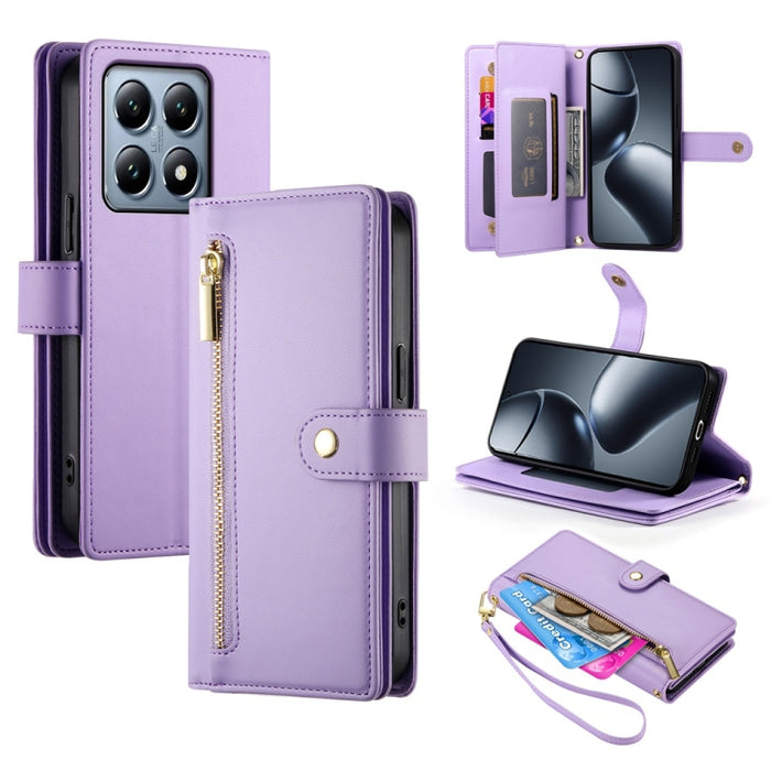 Cartera con cremallera y nueve ranuras para tarjetas, funda de cuero para teléfono, For Xiaomi 17 Max 5G, For Xiaomi 17T Pro 5G, For Xiaomi 17T 5G, For Xiaomi 17 Pro Max, For Xiaomi 17 Pro, For Xiaomi 17, For Xiaomi Poco M7 4G 169mm, For Xiaomi 15T Pro...