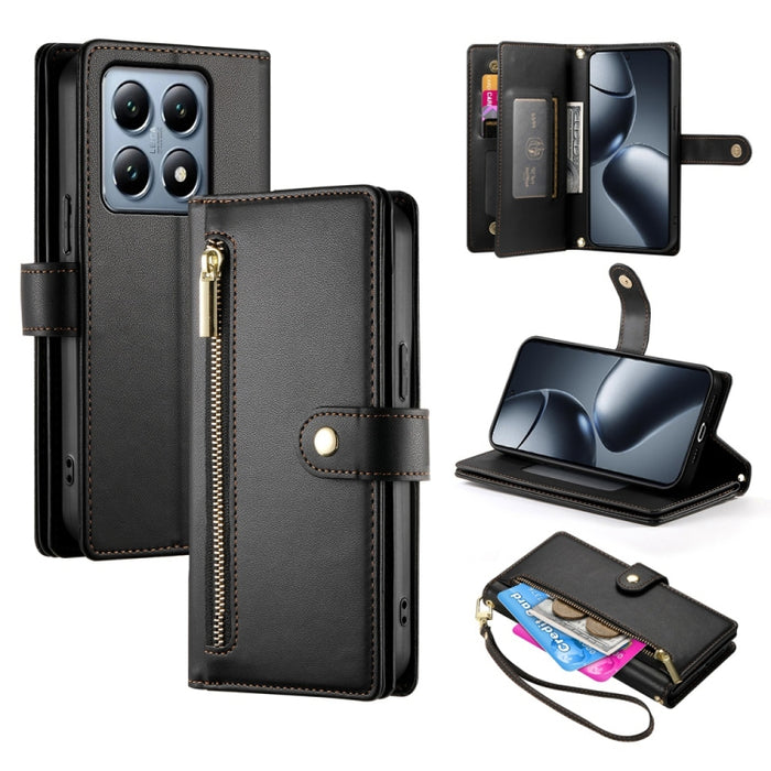 Cartera con cremallera y nueve ranuras para tarjetas, funda de cuero para teléfono, For Xiaomi 17 Max 5G, For Xiaomi 17T Pro 5G, For Xiaomi 17T 5G, For Xiaomi 17 Pro Max, For Xiaomi 17 Pro, For Xiaomi 17, For Xiaomi Poco M7 4G 169mm, For Xiaomi 15T Pro...
