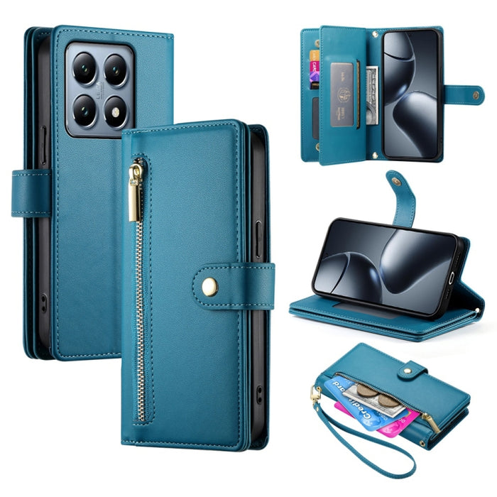 Cartera con cremallera y nueve ranuras para tarjetas, funda de cuero para teléfono, For Xiaomi 17 Max 5G, For Xiaomi 17T Pro 5G, For Xiaomi 17T 5G, For Xiaomi 17 Pro Max, For Xiaomi 17 Pro, For Xiaomi 17, For Xiaomi Poco M7 4G 169mm, For Xiaomi 15T Pro...