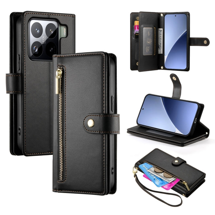 Cartera con cremallera y nueve ranuras para tarjetas, funda de cuero para teléfono, For Xiaomi 17 Max 5G, For Xiaomi 17T Pro 5G, For Xiaomi 17T 5G, For Xiaomi 17 Pro Max, For Xiaomi 17 Pro, For Xiaomi 17, For Xiaomi Poco M7 4G 169mm, For Xiaomi 15T Pro...