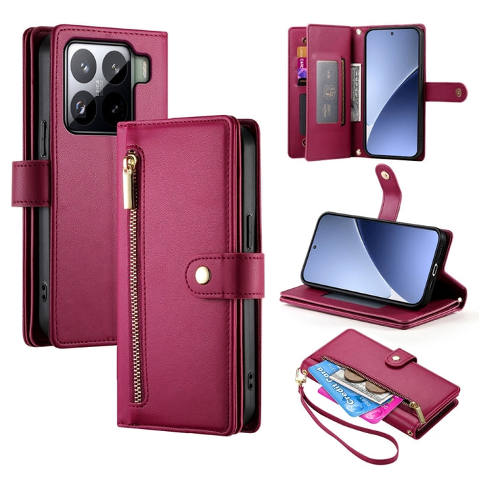 Cartera con cremallera y nueve ranuras para tarjetas, funda de cuero para teléfono, For Xiaomi 17 Max 5G, For Xiaomi 17T Pro 5G, For Xiaomi 17T 5G, For Xiaomi 17 Pro Max, For Xiaomi 17 Pro, For Xiaomi 17, For Xiaomi Poco M7 4G 169mm, For Xiaomi 15T Pro...