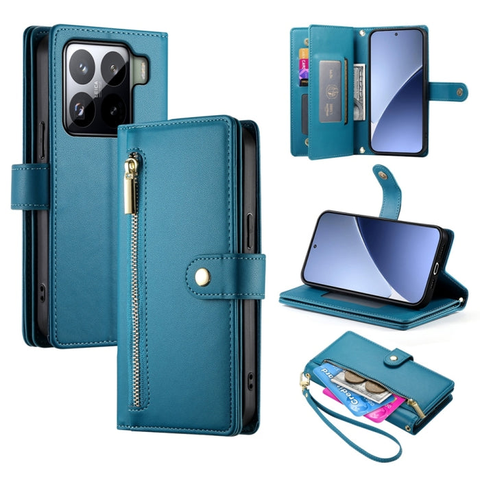 Cartera con cremallera y nueve ranuras para tarjetas, funda de cuero para teléfono, For Xiaomi 17 Max 5G, For Xiaomi 17T Pro 5G, For Xiaomi 17T 5G, For Xiaomi 17 Pro Max, For Xiaomi 17 Pro, For Xiaomi 17, For Xiaomi Poco M7 4G 169mm, For Xiaomi 15T Pro...