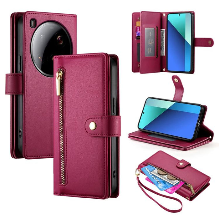 Cartera con cremallera y nueve ranuras para tarjetas, funda de cuero para teléfono, For Xiaomi 17 Max 5G, For Xiaomi 17T Pro 5G, For Xiaomi 17T 5G, For Xiaomi 17 Pro Max, For Xiaomi 17 Pro, For Xiaomi 17, For Xiaomi Poco M7 4G 169mm, For Xiaomi 15T Pro...