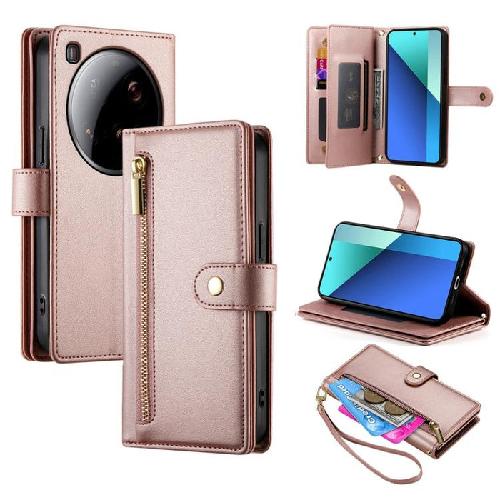 Cartera con cremallera y nueve ranuras para tarjetas, funda de cuero para teléfono, For Xiaomi 17 Max 5G, For Xiaomi 17T Pro 5G, For Xiaomi 17T 5G, For Xiaomi 17 Pro Max, For Xiaomi 17 Pro, For Xiaomi 17, For Xiaomi Poco M7 4G 169mm, For Xiaomi 15T Pro...
