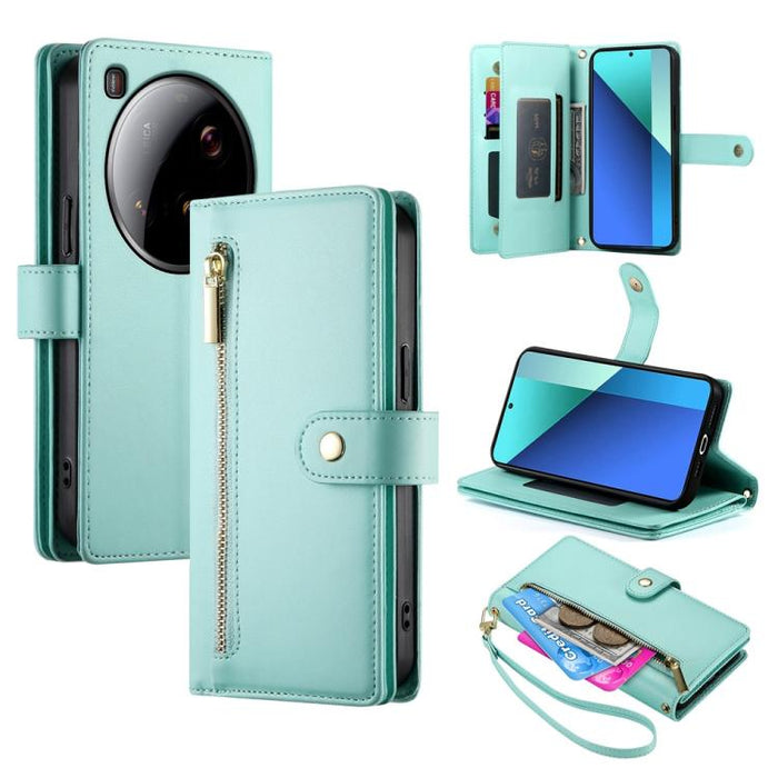 Cartera con cremallera y nueve ranuras para tarjetas, funda de cuero para teléfono, For Xiaomi 17 Max 5G, For Xiaomi 17T Pro 5G, For Xiaomi 17T 5G, For Xiaomi 17 Pro Max, For Xiaomi 17 Pro, For Xiaomi 17, For Xiaomi Poco M7 4G 169mm, For Xiaomi 15T Pro...