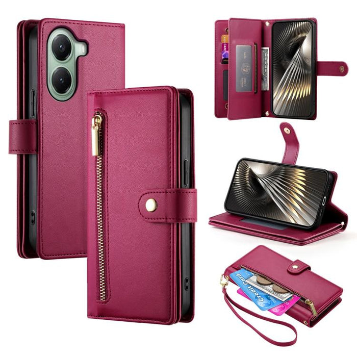 Cartera con cremallera y nueve ranuras para tarjetas, funda de cuero para teléfono, For Xiaomi 17 Max 5G, For Xiaomi 17T Pro 5G, For Xiaomi 17T 5G, For Xiaomi 17 Pro Max, For Xiaomi 17 Pro, For Xiaomi 17, For Xiaomi Poco M7 4G 169mm, For Xiaomi 15T Pro...