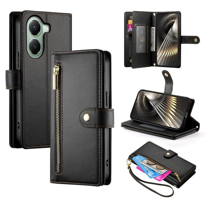 Cartera con cremallera y nueve ranuras para tarjetas, funda de cuero para teléfono, For Xiaomi 17 Max 5G, For Xiaomi 17T Pro 5G, For Xiaomi 17T 5G, For Xiaomi 17 Pro Max, For Xiaomi 17 Pro, For Xiaomi 17, For Xiaomi Poco M7 4G 169mm, For Xiaomi 15T Pro...