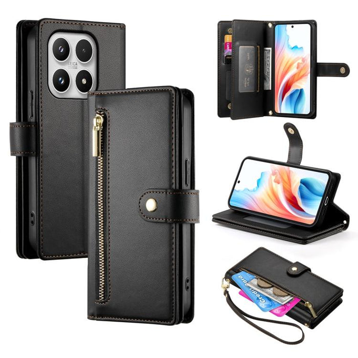 Cartera con cremallera y nueve ranuras para tarjetas, funda de cuero para teléfono, For Xiaomi 17 Max 5G, For Xiaomi 17T Pro 5G, For Xiaomi 17T 5G, For Xiaomi 17 Pro Max, For Xiaomi 17 Pro, For Xiaomi 17, For Xiaomi Poco M7 4G 169mm, For Xiaomi 15T Pro...
