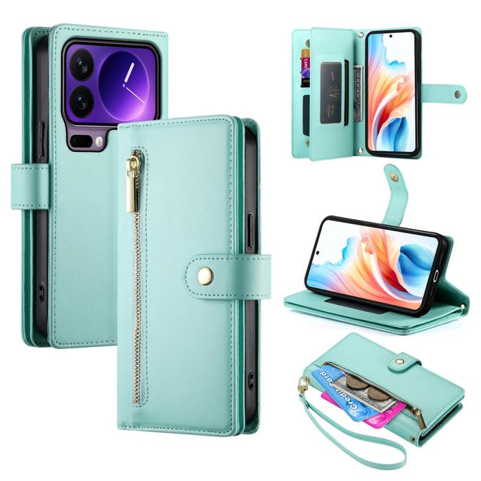 Cartera con cremallera y nueve ranuras para tarjetas, funda de cuero para teléfono, For Xiaomi 17 Max 5G, For Xiaomi 17T Pro 5G, For Xiaomi 17T 5G, For Xiaomi 17 Pro Max, For Xiaomi 17 Pro, For Xiaomi 17, For Xiaomi Poco M7 4G 169mm, For Xiaomi 15T Pro...