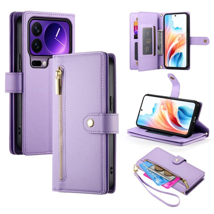 Cartera con cremallera y nueve ranuras para tarjetas, funda de cuero para teléfono, For Xiaomi 17 Max 5G, For Xiaomi 17T Pro 5G, For Xiaomi 17T 5G, For Xiaomi 17 Pro Max, For Xiaomi 17 Pro, For Xiaomi 17, For Xiaomi Poco M7 4G 169mm, For Xiaomi 15T Pro...