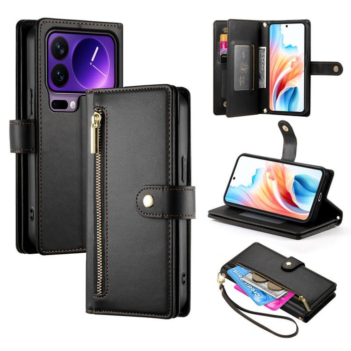 Cartera con cremallera y nueve ranuras para tarjetas, funda de cuero para teléfono, For Xiaomi 17 Max 5G, For Xiaomi 17T Pro 5G, For Xiaomi 17T 5G, For Xiaomi 17 Pro Max, For Xiaomi 17 Pro, For Xiaomi 17, For Xiaomi Poco M7 4G 169mm, For Xiaomi 15T Pro...