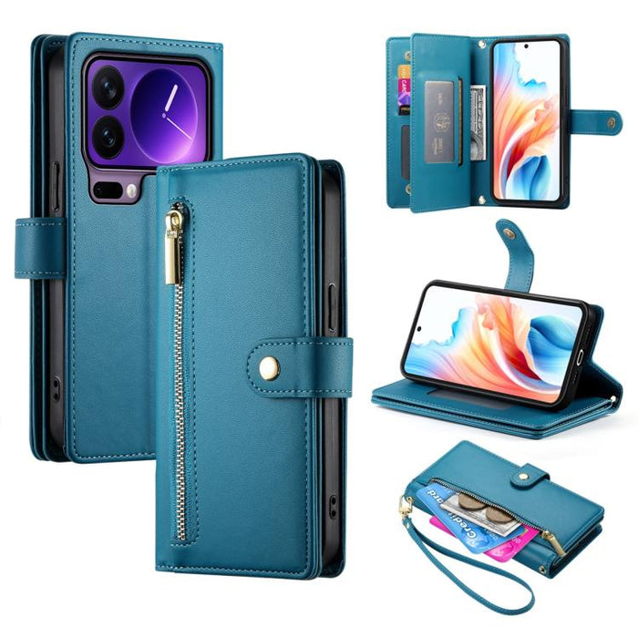 Cartera con cremallera y nueve ranuras para tarjetas, funda de cuero para teléfono, For Xiaomi 17 Max 5G, For Xiaomi 17T Pro 5G, For Xiaomi 17T 5G, For Xiaomi 17 Pro Max, For Xiaomi 17 Pro, For Xiaomi 17, For Xiaomi Poco M7 4G 169mm, For Xiaomi 15T Pro...