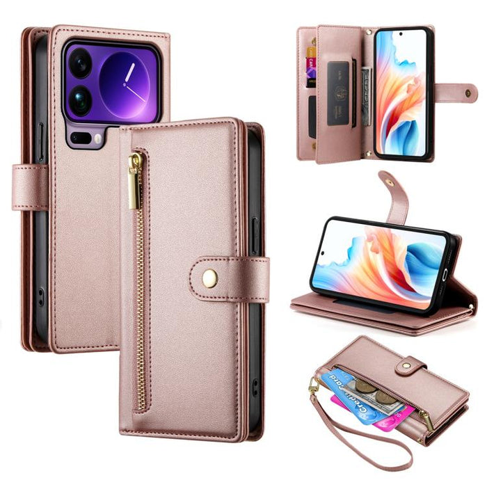 Cartera con cremallera y nueve ranuras para tarjetas, funda de cuero para teléfono, For Xiaomi 17 Max 5G, For Xiaomi 17T Pro 5G, For Xiaomi 17T 5G, For Xiaomi 17 Pro Max, For Xiaomi 17 Pro, For Xiaomi 17, For Xiaomi Poco M7 4G 169mm, For Xiaomi 15T Pro...