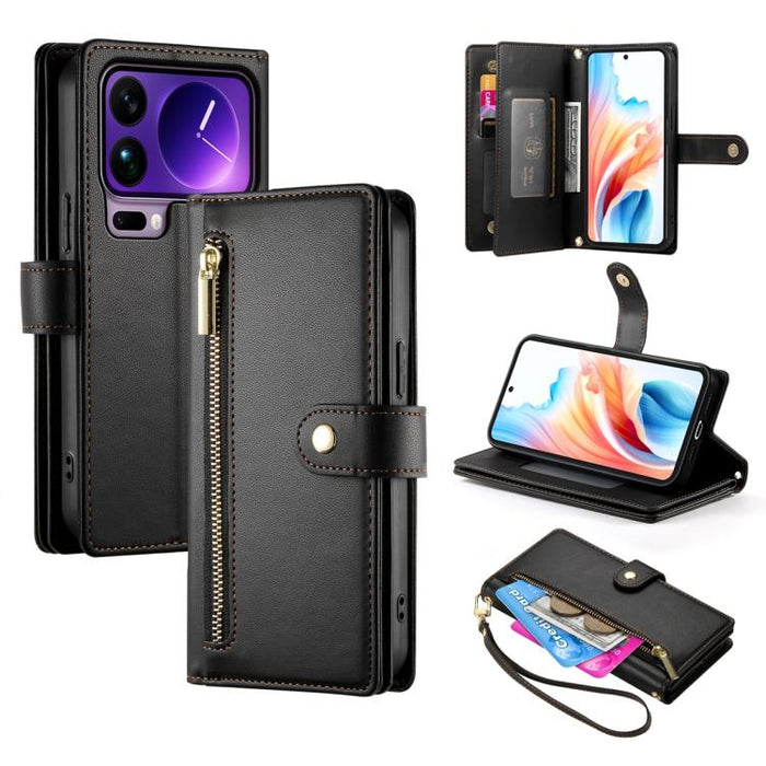 Cartera con cremallera y nueve ranuras para tarjetas, funda de cuero para teléfono, For Xiaomi 17 Max 5G, For Xiaomi 17T Pro 5G, For Xiaomi 17T 5G, For Xiaomi 17 Pro Max, For Xiaomi 17 Pro, For Xiaomi 17, For Xiaomi Poco M7 4G 169mm, For Xiaomi 15T Pro...
