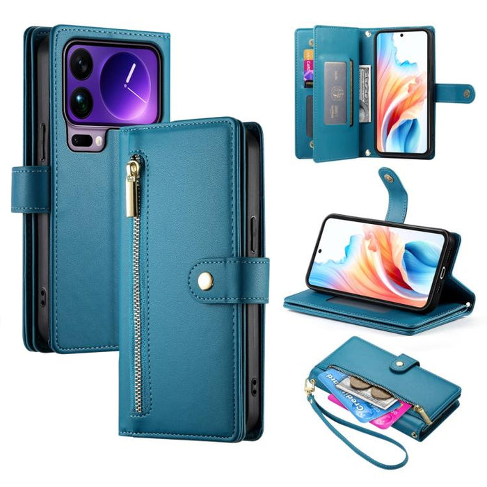 Cartera con cremallera y nueve ranuras para tarjetas, funda de cuero para teléfono, For Xiaomi 17 Max 5G, For Xiaomi 17T Pro 5G, For Xiaomi 17T 5G, For Xiaomi 17 Pro Max, For Xiaomi 17 Pro, For Xiaomi 17, For Xiaomi Poco M7 4G 169mm, For Xiaomi 15T Pro...