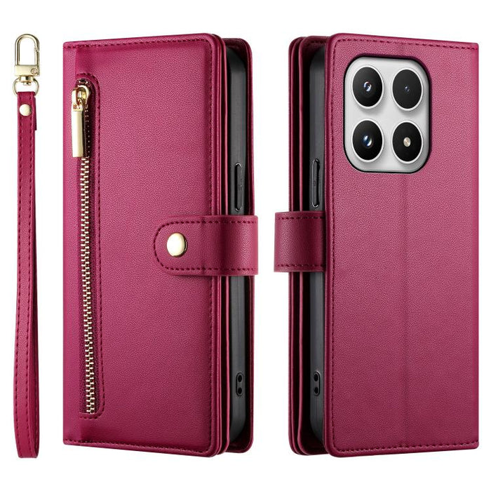 Cartera con cremallera y nueve ranuras para tarjetas, funda de cuero para teléfono, For Xiaomi 17 Max 5G, For Xiaomi 17T Pro 5G, For Xiaomi 17T 5G, For Xiaomi 17 Pro Max, For Xiaomi 17 Pro, For Xiaomi 17, For Xiaomi Poco M7 4G 169mm, For Xiaomi 15T Pro...