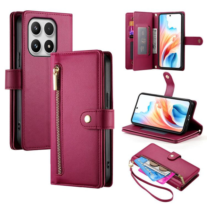 Cartera con cremallera y nueve ranuras para tarjetas, funda de cuero para teléfono, For Xiaomi 17 Max 5G, For Xiaomi 17T Pro 5G, For Xiaomi 17T 5G, For Xiaomi 17 Pro Max, For Xiaomi 17 Pro, For Xiaomi 17, For Xiaomi Poco M7 4G 169mm, For Xiaomi 15T Pro...