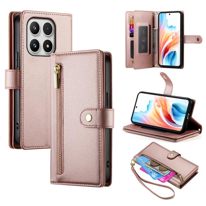 Cartera con cremallera y nueve ranuras para tarjetas, funda de cuero para teléfono, For Xiaomi 17 Max 5G, For Xiaomi 17T Pro 5G, For Xiaomi 17T 5G, For Xiaomi 17 Pro Max, For Xiaomi 17 Pro, For Xiaomi 17, For Xiaomi Poco M7 4G 169mm, For Xiaomi 15T Pro...
