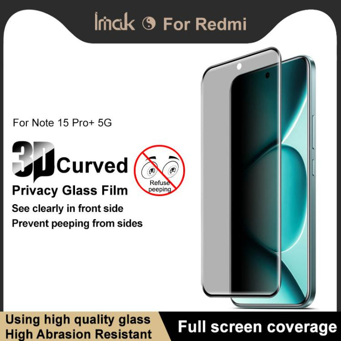 Película de vidrio templado de pantalla completa con privacidad curvada 3D de imak, For Redmi Note 15 Pro+ 5G Global 163.3mm, For Redmi Note 15 4G Global 164mm, For Redmi Note 15 Pro 4G Global 163.2mm, For Redmi Note 15 5G Global 164mm                 ...