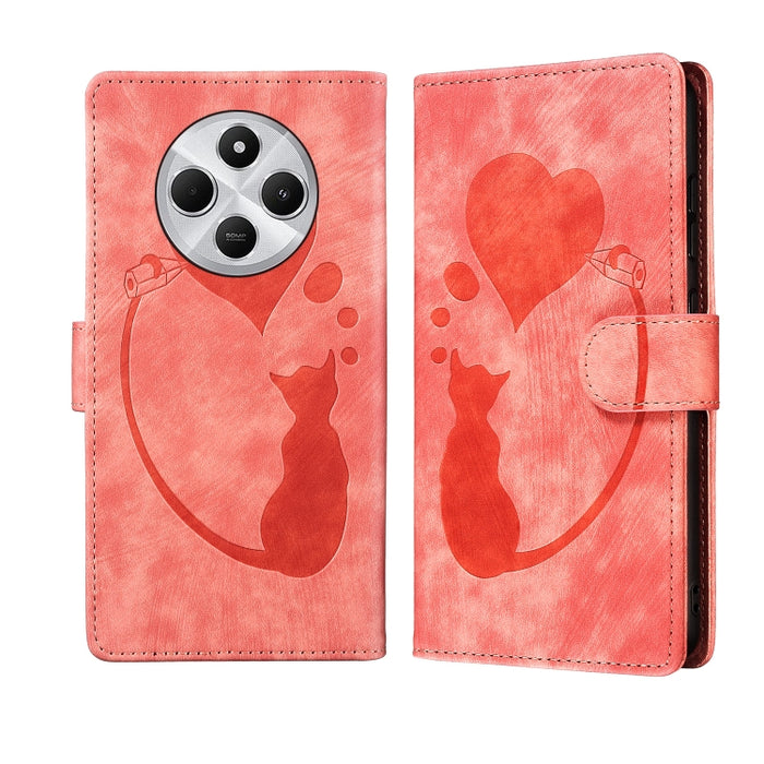 Funda para teléfono de cuero con relieve de gato y corazón de bolígrafo, For Redmi Note 15 Pro+ 5G Global 163.3mm, For Redmi Note 15 4G / 5G Global 164mm, For Redmi Note 15 Pro 4G Global 163.2mm, For Redmi Note 15 Pro 5G Global 163.6mm                 ...