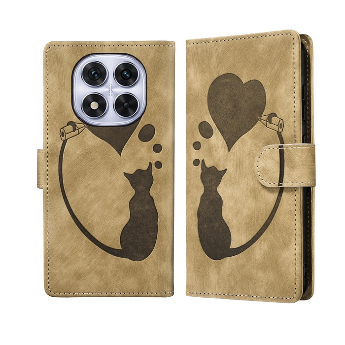 Funda para teléfono de cuero con relieve de gato y corazón de bolígrafo, For Redmi Note 15 Pro+ 5G Global 163.3mm, For Redmi Note 15 4G / 5G Global 164mm, For Redmi Note 15 Pro 4G Global 163.2mm, For Redmi Note 15 Pro 5G Global 163.6mm                 ...