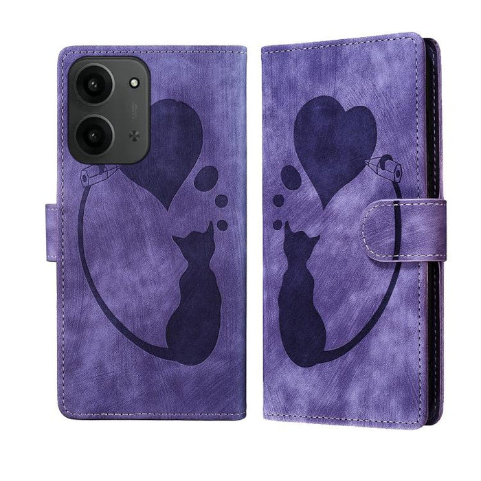 Funda para teléfono de cuero con relieve de gato y corazón de bolígrafo, For Redmi Note 15 Pro+ 5G Global 163.3mm, For Redmi Note 15 4G / 5G Global 164mm, For Redmi Note 15 Pro 4G Global 163.2mm, For Redmi Note 15 Pro 5G Global 163.6mm                 ...