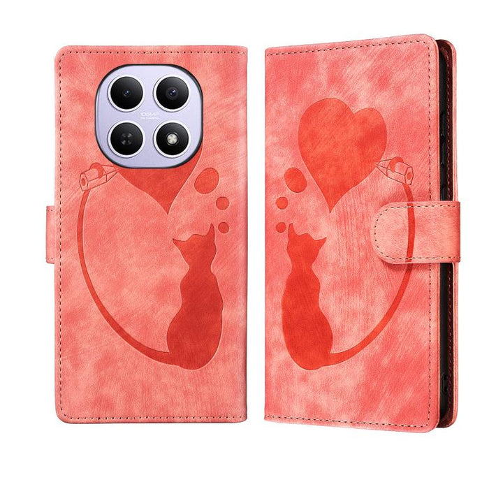 Funda para teléfono de cuero con relieve de gato y corazón de bolígrafo, For Redmi Note 15 Pro+ 5G Global 163.3mm, For Redmi Note 15 4G / 5G Global 164mm, For Redmi Note 15 Pro 4G Global 163.2mm, For Redmi Note 15 Pro 5G Global 163.6mm                 ...