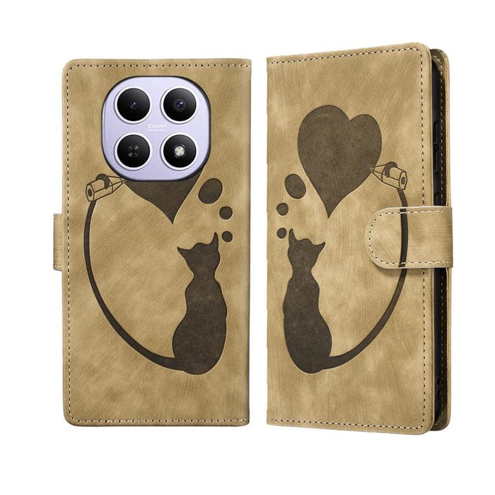 Funda para teléfono de cuero con relieve de gato y corazón de bolígrafo, For Redmi Note 15 Pro+ 5G Global 163.3mm, For Redmi Note 15 4G / 5G Global 164mm, For Redmi Note 15 Pro 4G Global 163.2mm, For Redmi Note 15 Pro 5G Global 163.6mm                 ...