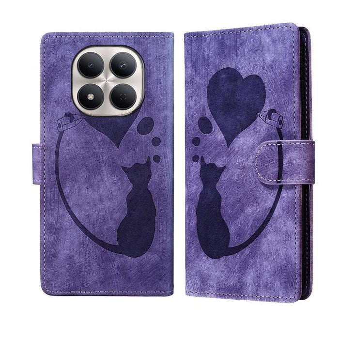 Funda para teléfono de cuero con relieve de gato y corazón de bolígrafo, For Redmi Note 15 Pro+ 5G Global 163.3mm, For Redmi Note 15 4G / 5G Global 164mm, For Redmi Note 15 Pro 4G Global 163.2mm, For Redmi Note 15 Pro 5G Global 163.6mm                 ...