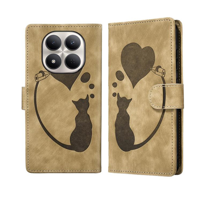Funda para teléfono de cuero con relieve de gato y corazón de bolígrafo, For Redmi Note 15 Pro+ 5G Global 163.3mm, For Redmi Note 15 4G / 5G Global 164mm, For Redmi Note 15 Pro 4G Global 163.2mm, For Redmi Note 15 Pro 5G Global 163.6mm                 ...