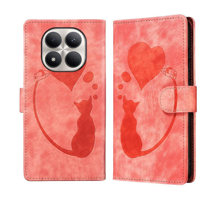 Funda para teléfono de cuero con relieve de gato y corazón de bolígrafo, For Redmi Note 15 Pro+ 5G Global 163.3mm, For Redmi Note 15 4G / 5G Global 164mm, For Redmi Note 15 Pro 4G Global 163.2mm, For Redmi Note 15 Pro 5G Global 163.6mm                 ...