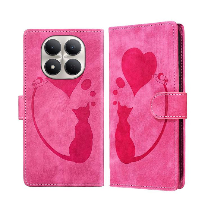 Funda para teléfono de cuero con relieve de gato y corazón de bolígrafo, For Redmi Note 15 Pro+ 5G Global 163.3mm, For Redmi Note 15 4G / 5G Global 164mm, For Redmi Note 15 Pro 4G Global 163.2mm, For Redmi Note 15 Pro 5G Global 163.6mm                 ...