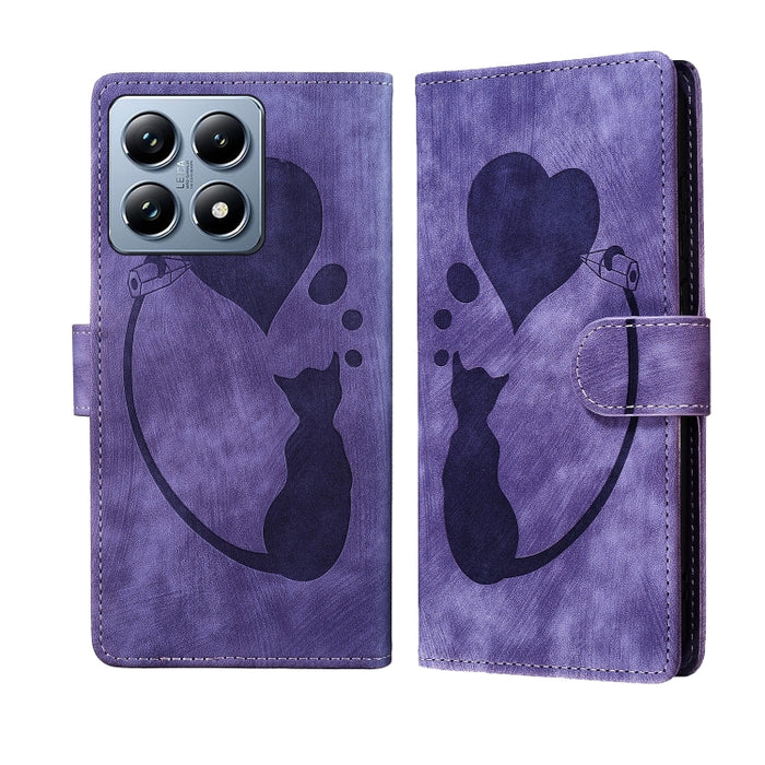 Funda para teléfono de cuero con relieve de gato y corazón de bolígrafo, For Xiaomi 15T Pro 5G, For Xiaomi 15T 5G, For Xiaomi Poco C75, For Xiaomi 14T Pro, For Xiaomi 14T