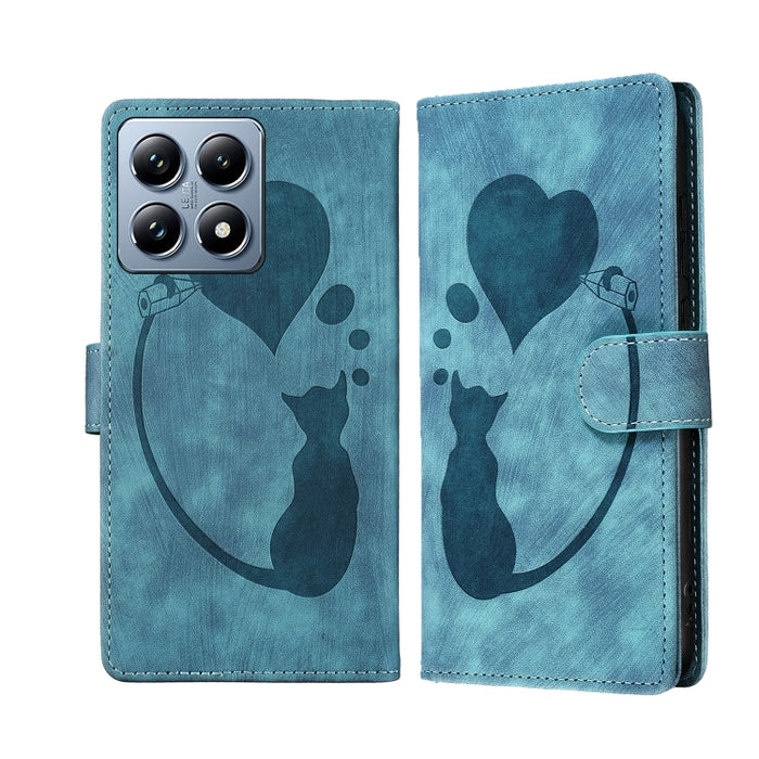 Funda para teléfono de cuero con relieve de gato y corazón de bolígrafo, For Xiaomi 15T Pro 5G, For Xiaomi 15T 5G, For Xiaomi Poco C75, For Xiaomi 14T Pro, For Xiaomi 14T