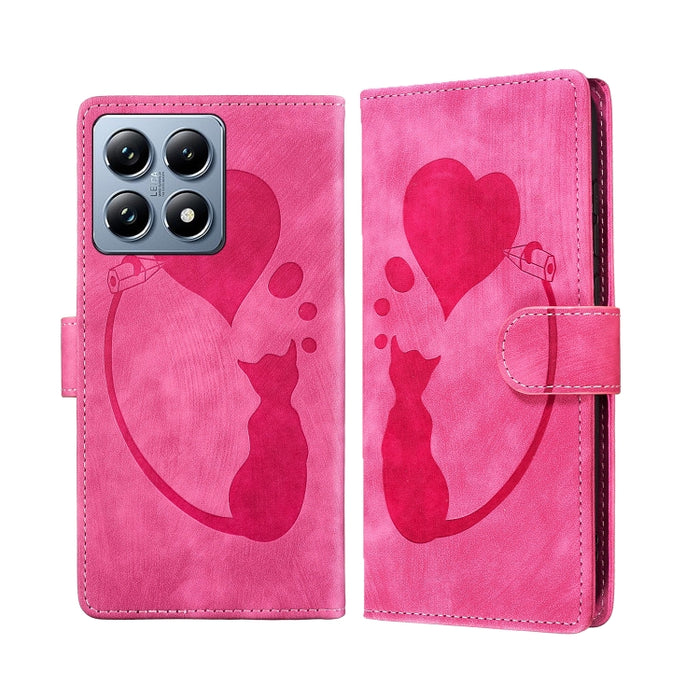 Funda para teléfono de cuero con relieve de gato y corazón de bolígrafo, For Xiaomi 15T Pro 5G, For Xiaomi 15T 5G, For Xiaomi Poco C75, For Xiaomi 14T Pro, For Xiaomi 14T
